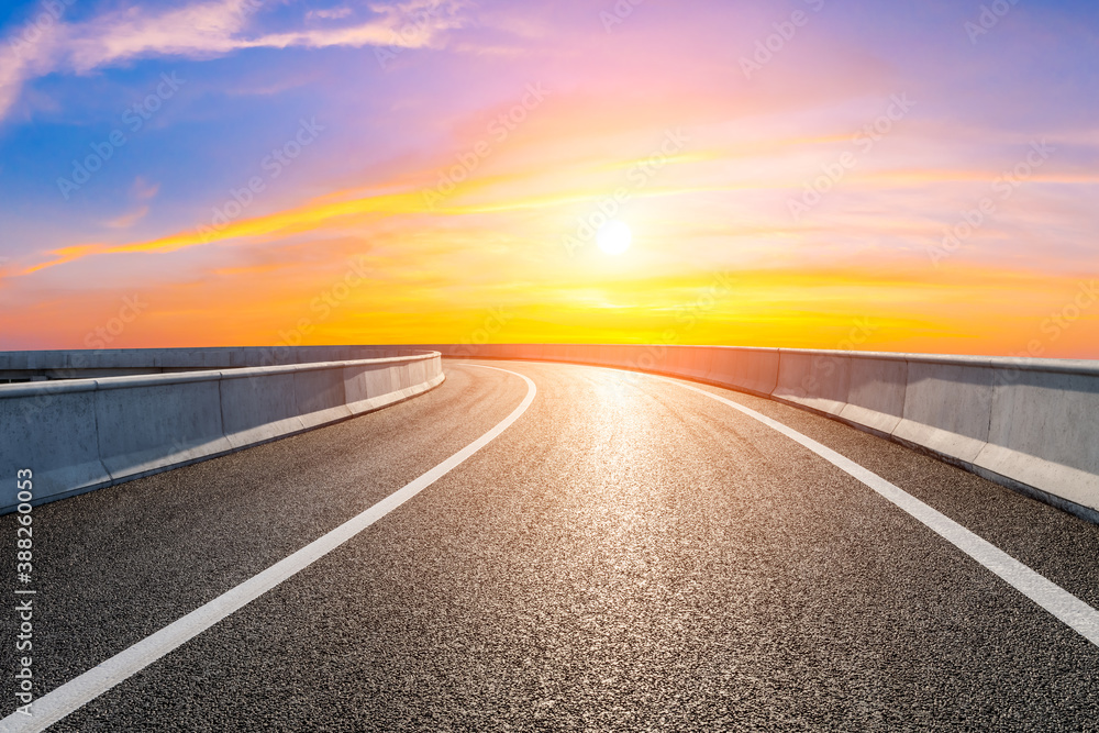 Asphalt viaduct road and beautiful sky cloud at sunrise.