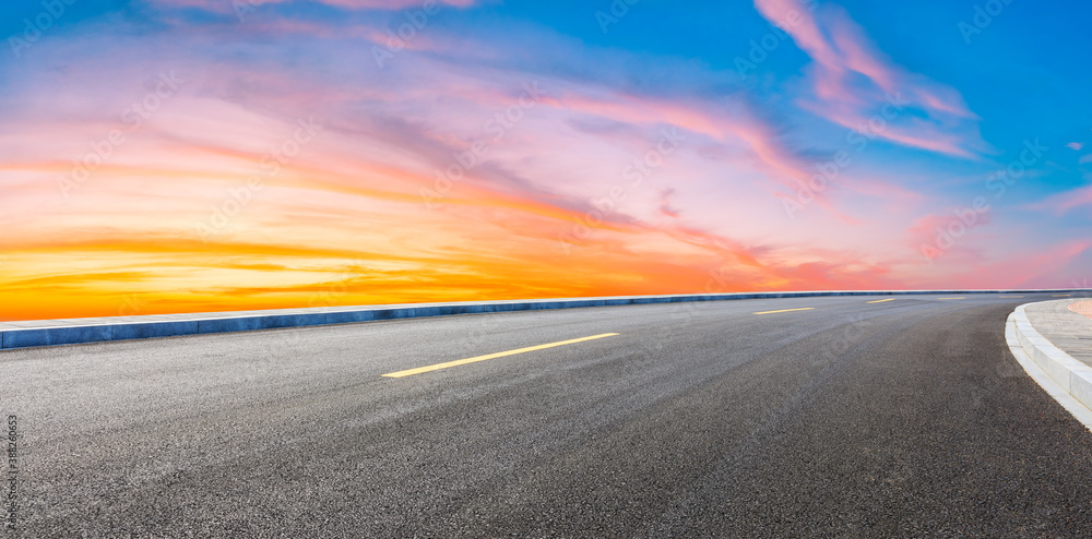 Asphalt viaduct road and beautiful sky cloud at sunrise.