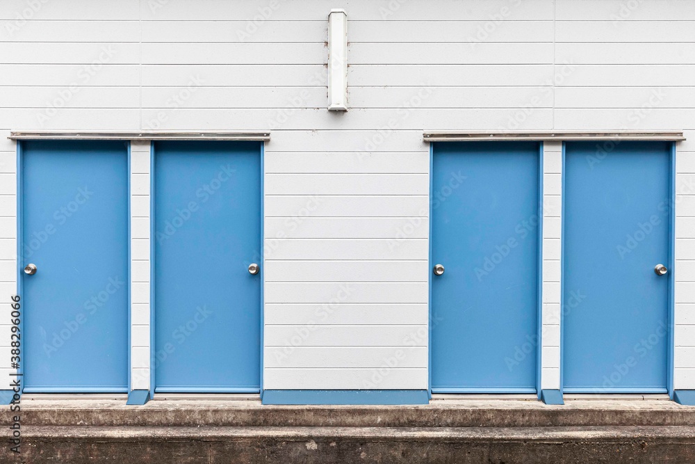 Blue steel storage room door at the factory