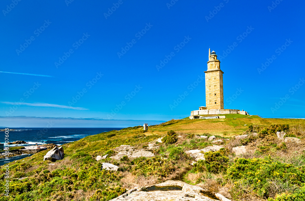 The Tower of Hercules, an ancient Roman lighthouse in A Coruna, Spain