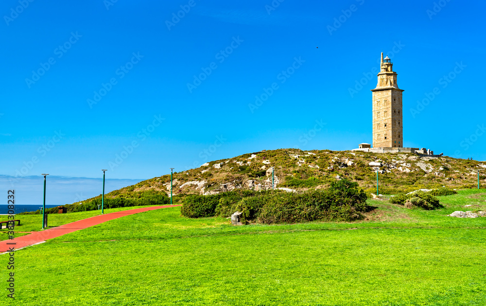 The Tower of Hercules, an ancient Roman lighthouse in A Coruna, Spain