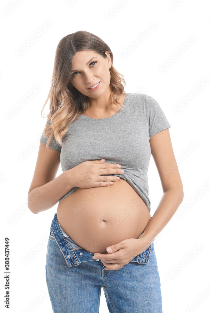 Beautiful pregnant woman on white background