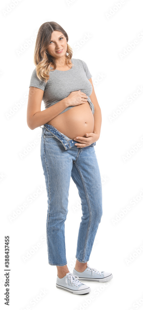 Beautiful pregnant woman on white background