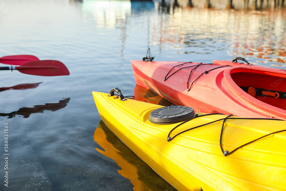 Boats for kayaking in river