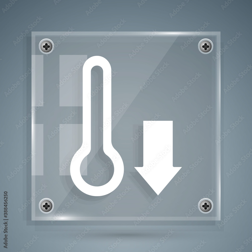 White Meteorology thermometer measuring icon isolated on grey background. Thermometer equipment show