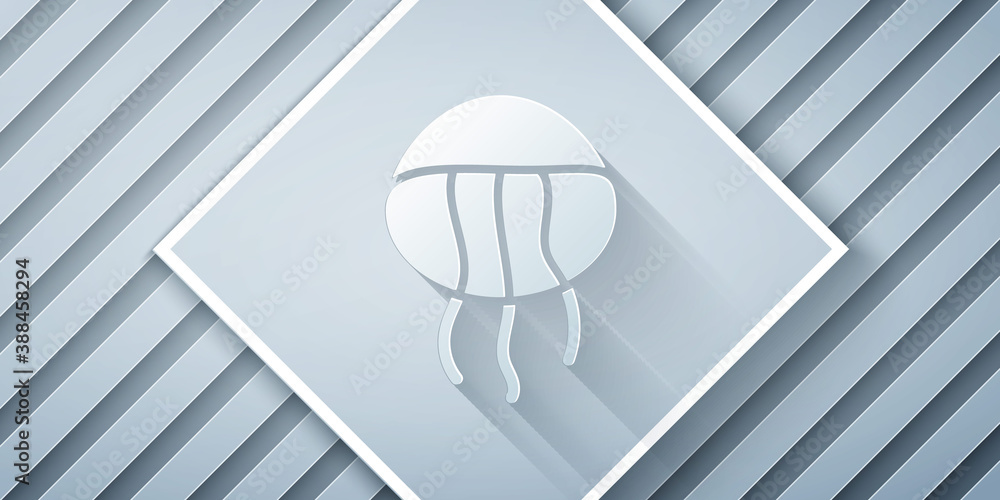 Paper cut Jellyfish icon isolated on grey background. Paper art style. Vector.