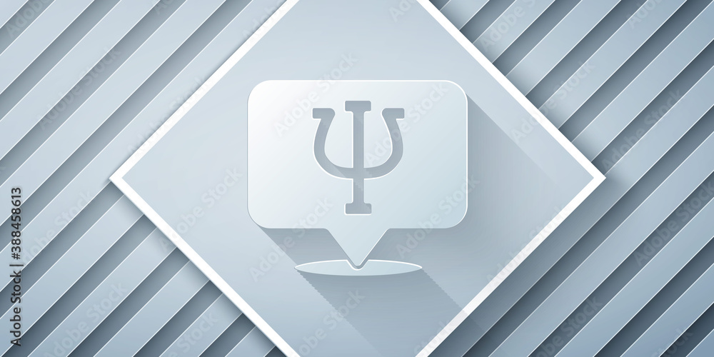 Paper cut Psychology icon isolated on grey background. Psi symbol. Mental health concept, psychoanal