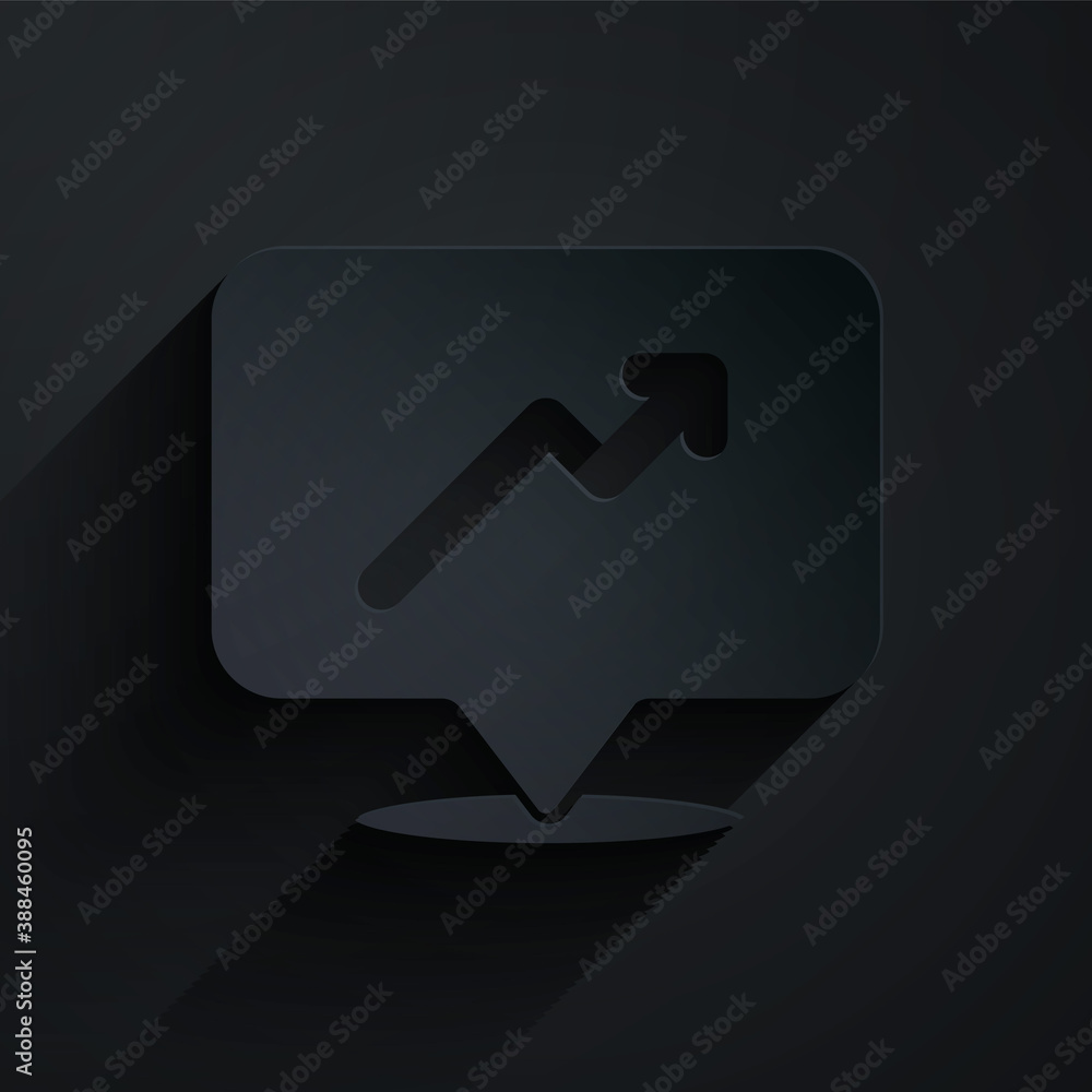 Paper cut Graph, schedule, chart, diagram, infographic, pie graph icon isolated on black background.