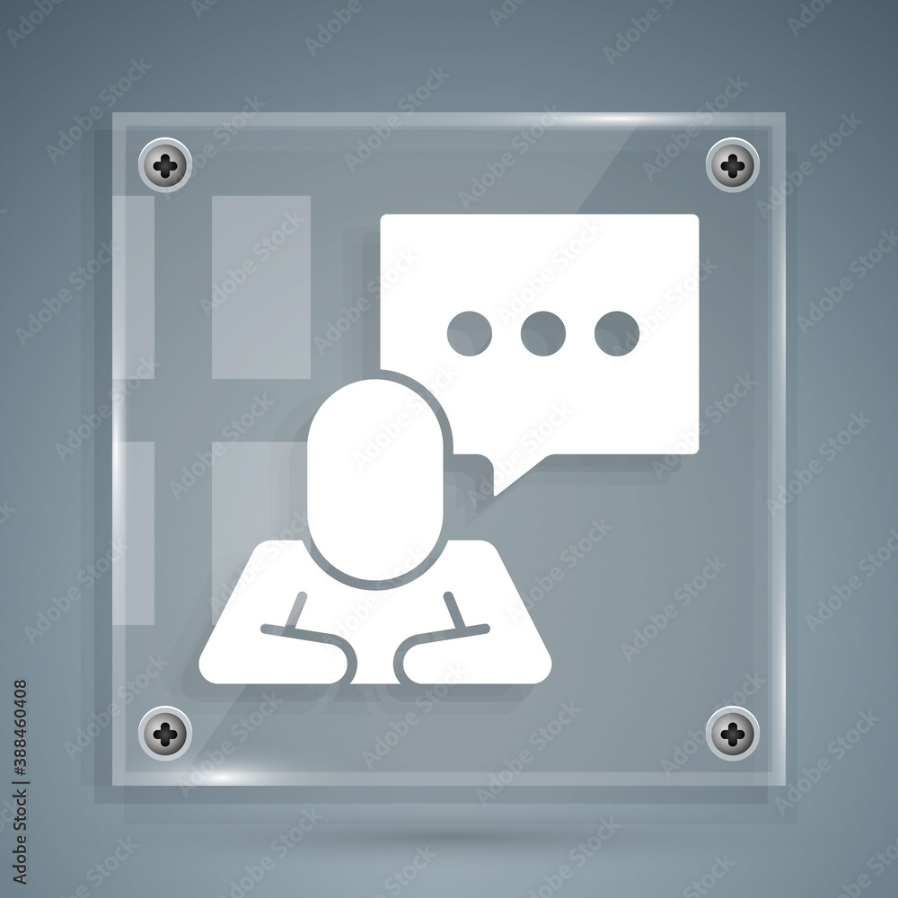 White Speech bubble chat icon isolated on grey background. Message icon. Communication or comment ch