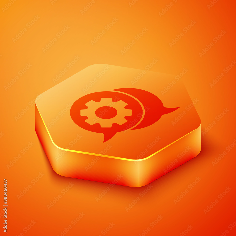 Isometric Speech bubble chat icon isolated on orange background. Message icon. Communication or comm