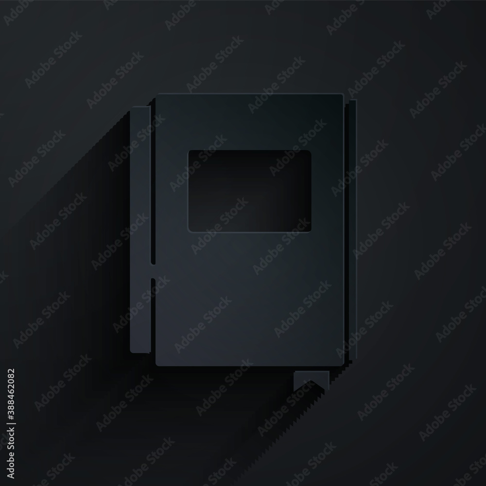 Paper cut Book icon isolated on black background. Paper art style. Vector.