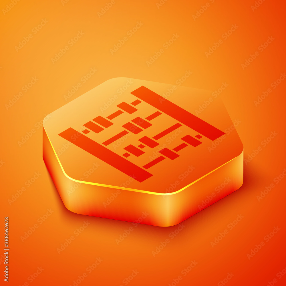 Isometric Abacus icon isolated on orange background. Traditional counting frame. Education sign. Mat