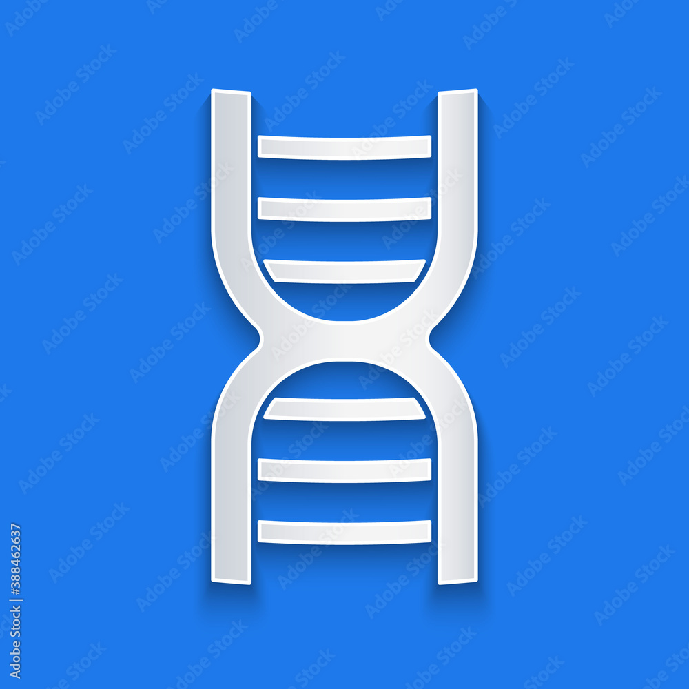 蓝色背景上分离的剪纸DNA符号图标。纸艺风格。矢量。