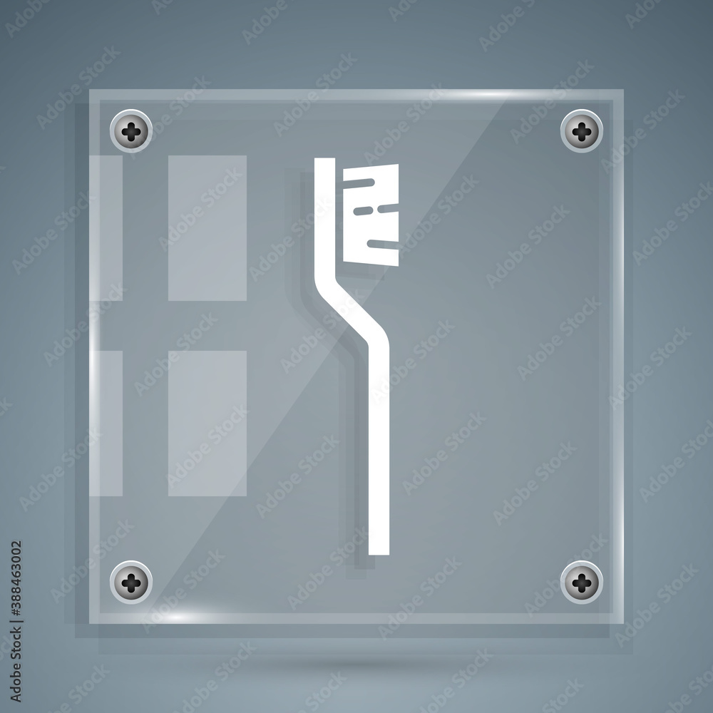 White Toothbrush icon isolated on grey background. Square glass panels. Vector.