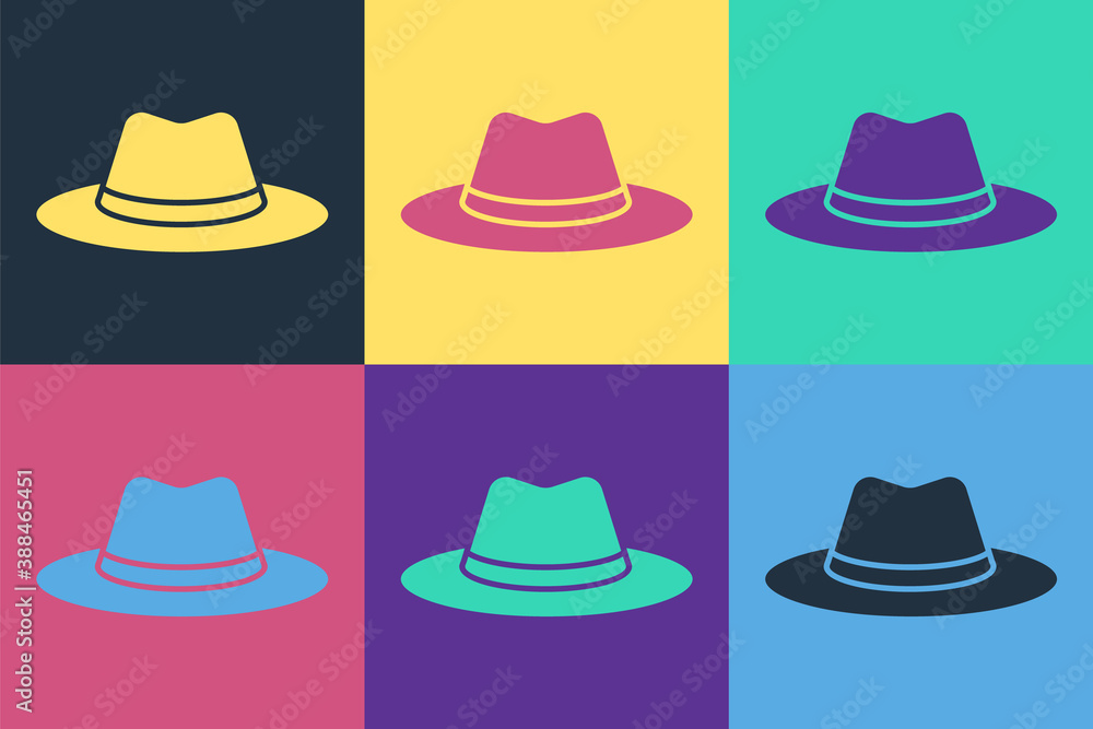 Pop art Western cowboy hat icon isolated on color background. Vector.