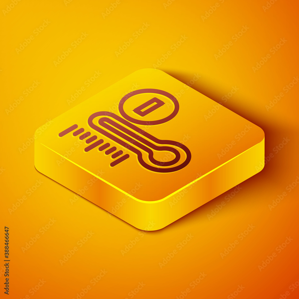 Isometric line Meteorology thermometer measuring icon isolated on orange background. Thermometer equ