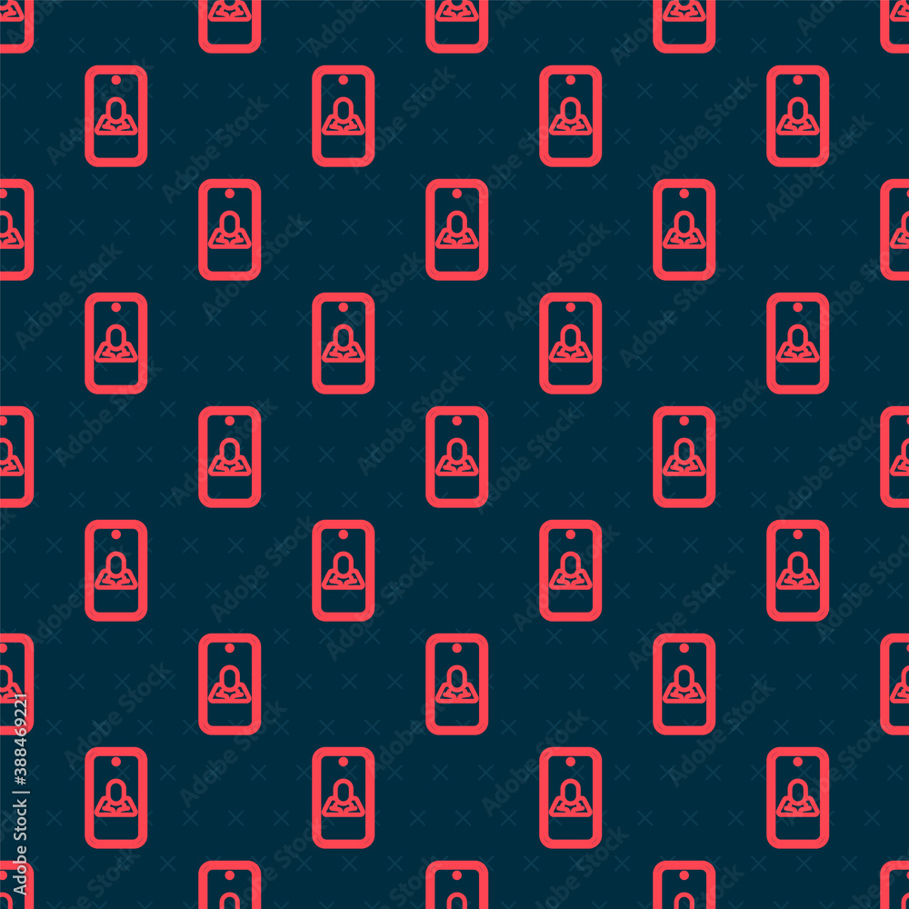 Red line Online psychological counseling distance icon isolated seamless pattern on black background