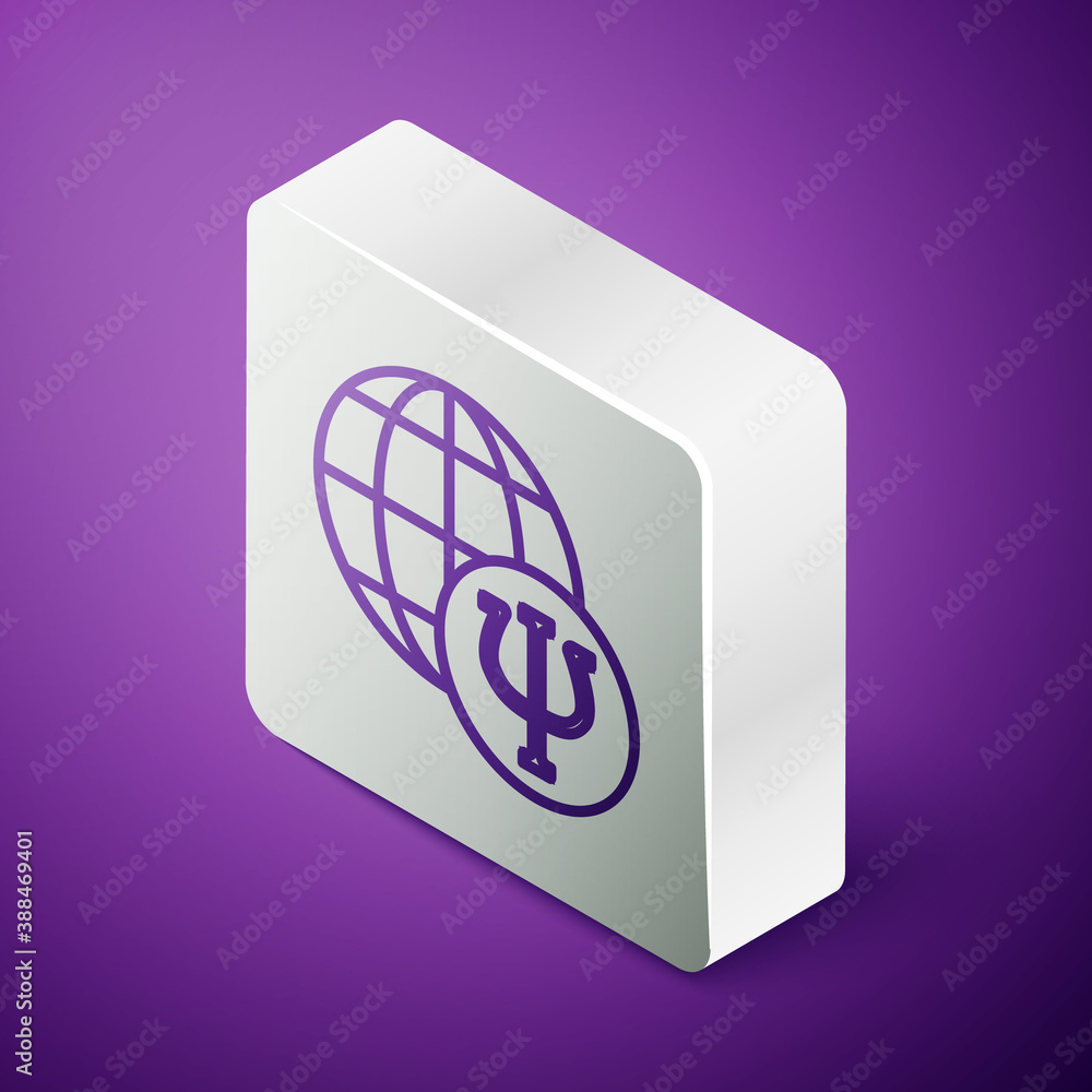 Isometric line Psychology icon isolated on purple background. Psi symbol. Mental health concept, psy