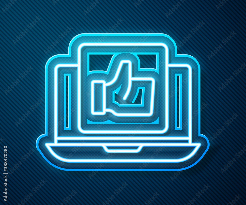 Glowing neon line Hand like icon isolated on blue background. Vector.