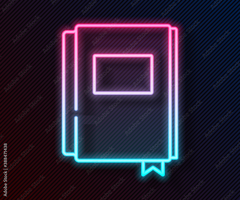 Glowing neon line Book icon isolated on black background. Vector.