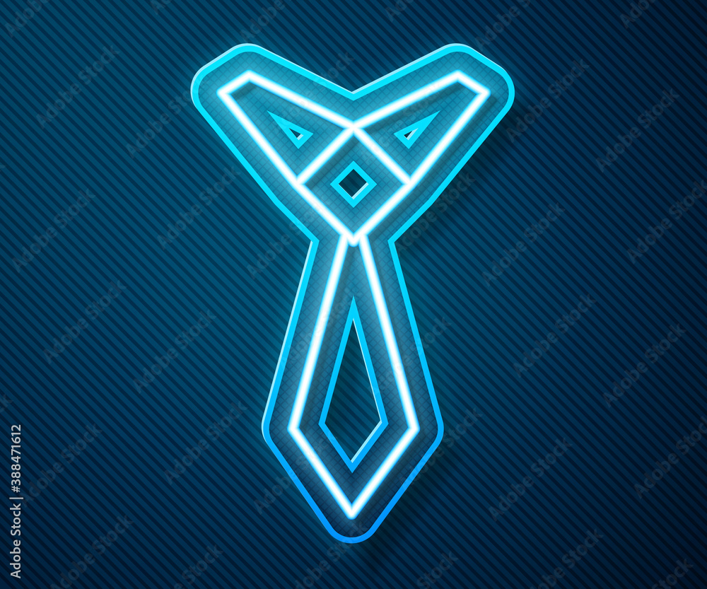 Glowing neon line Tie icon isolated on blue background. Necktie and neckcloth symbol. Vector.