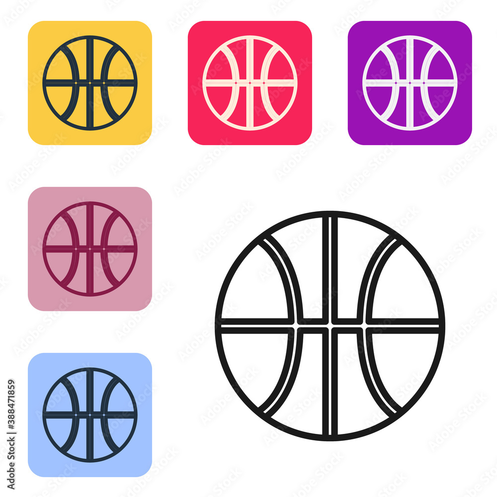 Black line Basketball ball icon isolated on white background. Sport symbol. Set icons in color squar