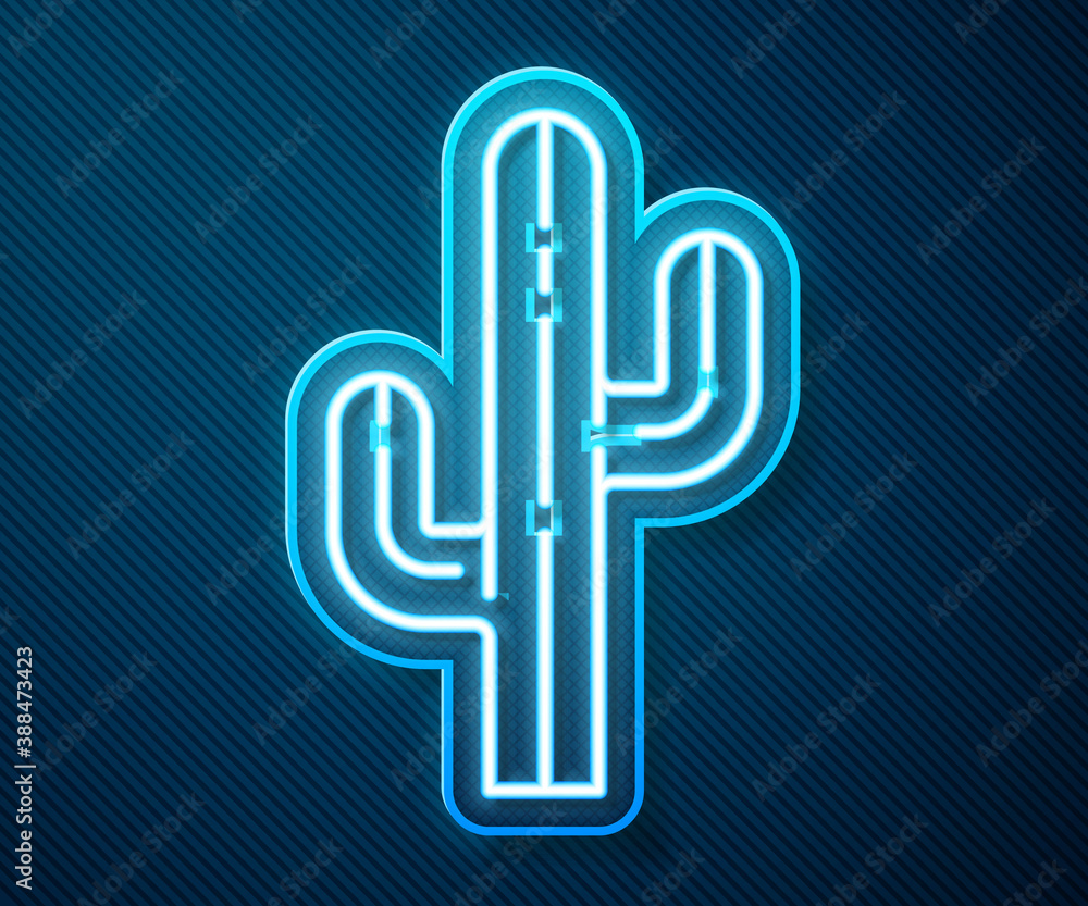 Glowing neon line Cactus icon isolated on blue background. Vector.