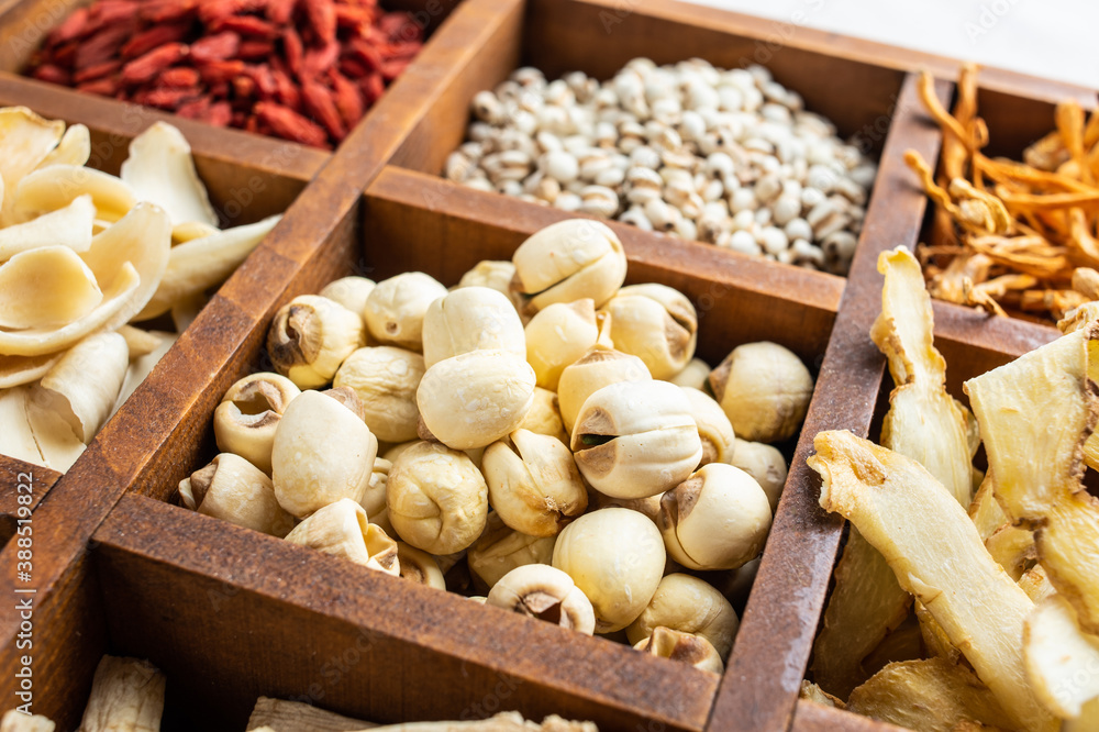 Traditional nourishing soup ingredients white lotus seeds