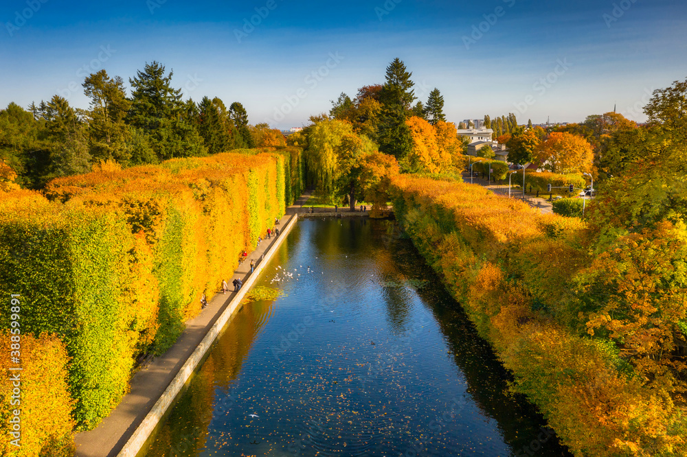 Beautiful scenery of the autumnal park in Gdansk Oliwa. Poland