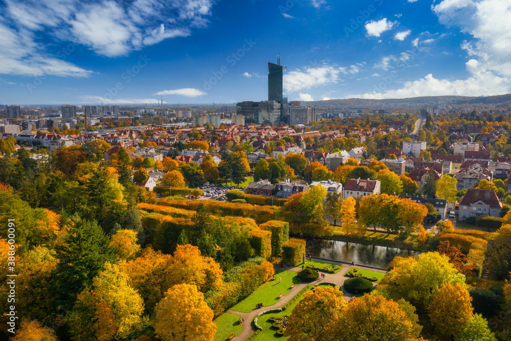 Beautiful scenery of the autumnal park in Gdansk Oliwa. Poland