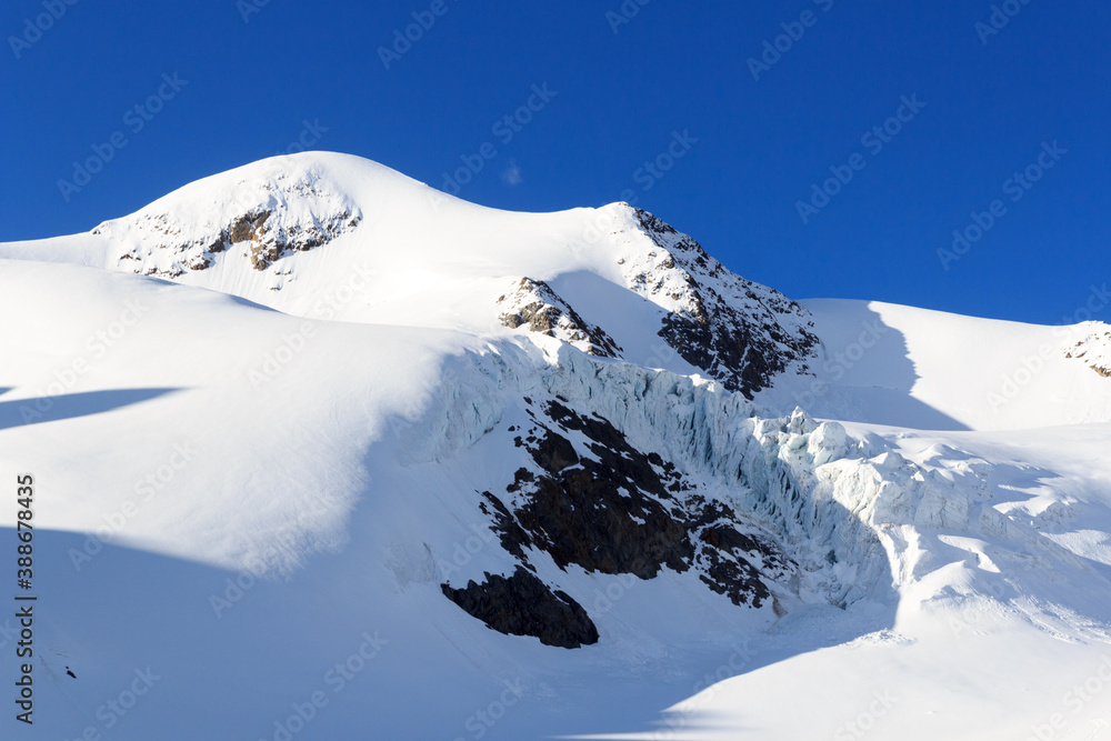 Mountain snow panorama on glacier Taschachferner and summit Wildspitze in Tyrol Alps, Austria