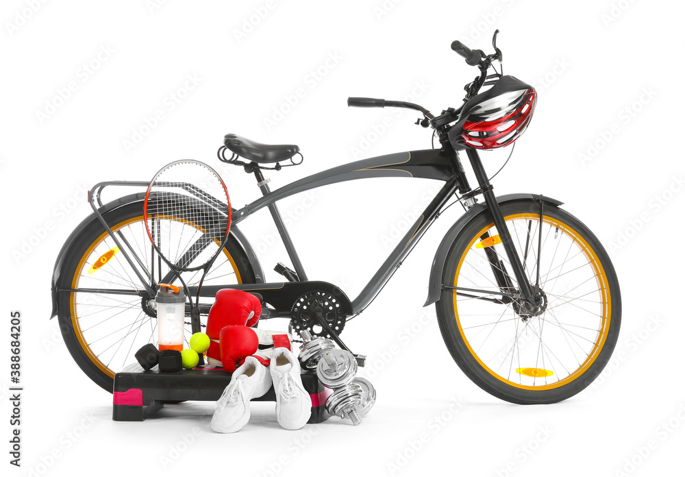 Set of sport equipment on white background