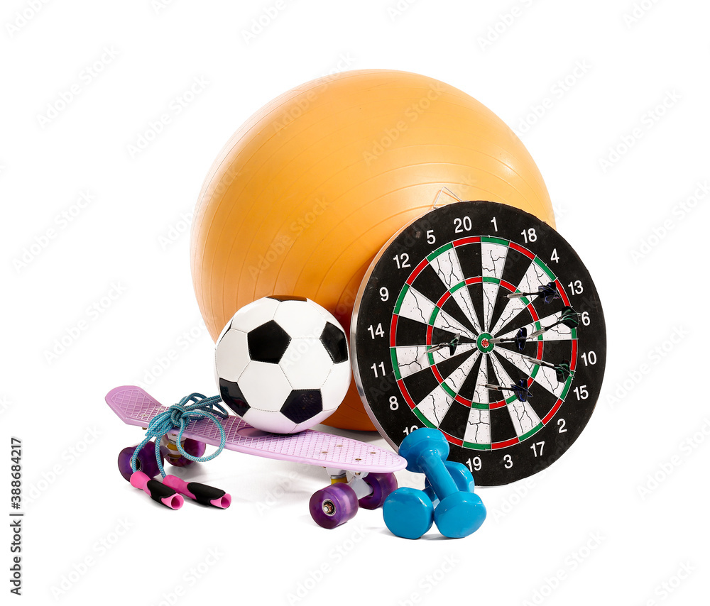 Set of sport equipment on white background