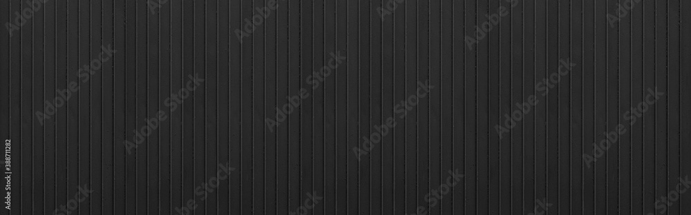 Panorama of Black Corrugated metal background and texture surface or galvanize steel