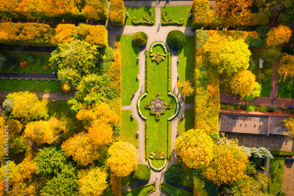 Beautiful scenery of the autumnal park in Gdansk Oliwa. Poland