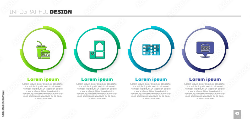 Set Paper glass and burger, Online ordering delivery, Restaurant cafe menu and . Business infographi