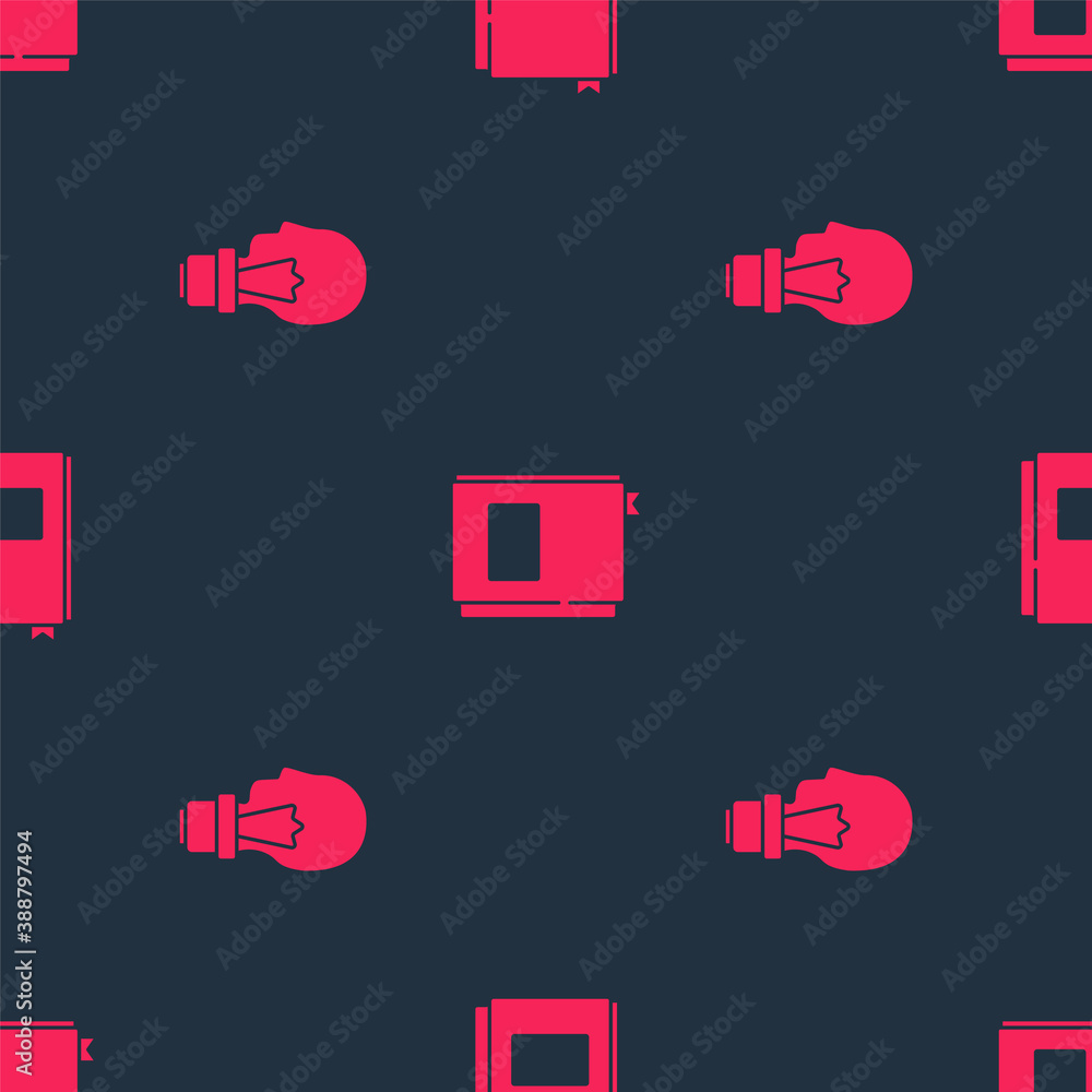 Set Light bulb with concept of idea and Book on seamless pattern. Vector.