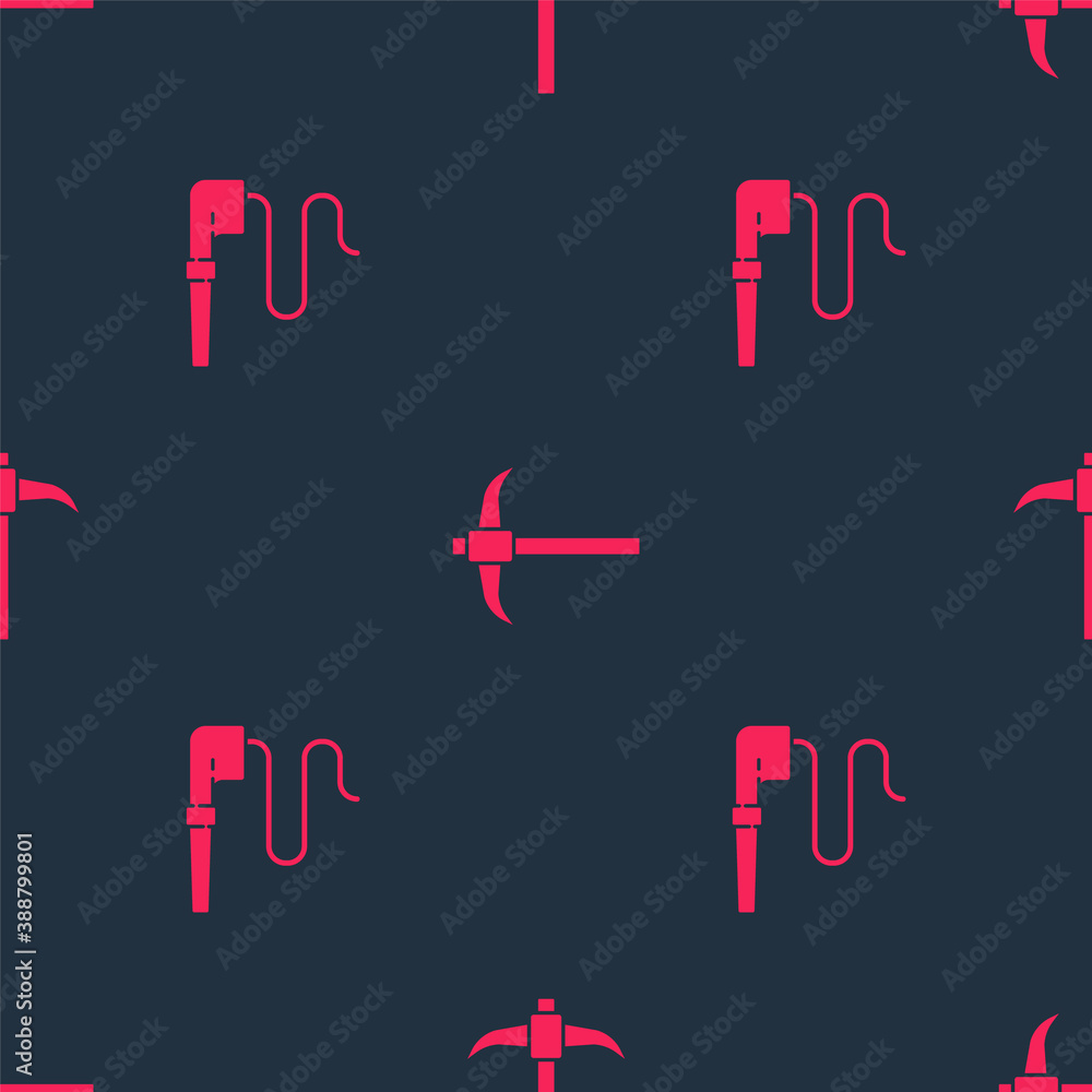 Set Smoking pipe and Pickaxe on seamless pattern. Vector.