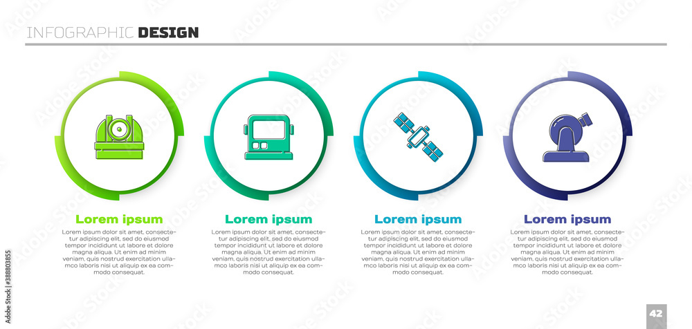 设置天文台、宇航员头盔、卫星和商业信息图模板.Vecto