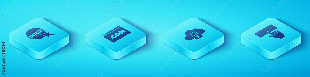 Set Isometric UI or UX design, , Keyboard and Cloud computing lock icon. Vector.