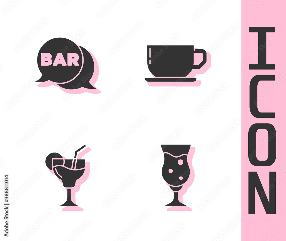 Set Glass of beer, Street signboard with Bar, Cocktail and Coffee cup icon. Vector.