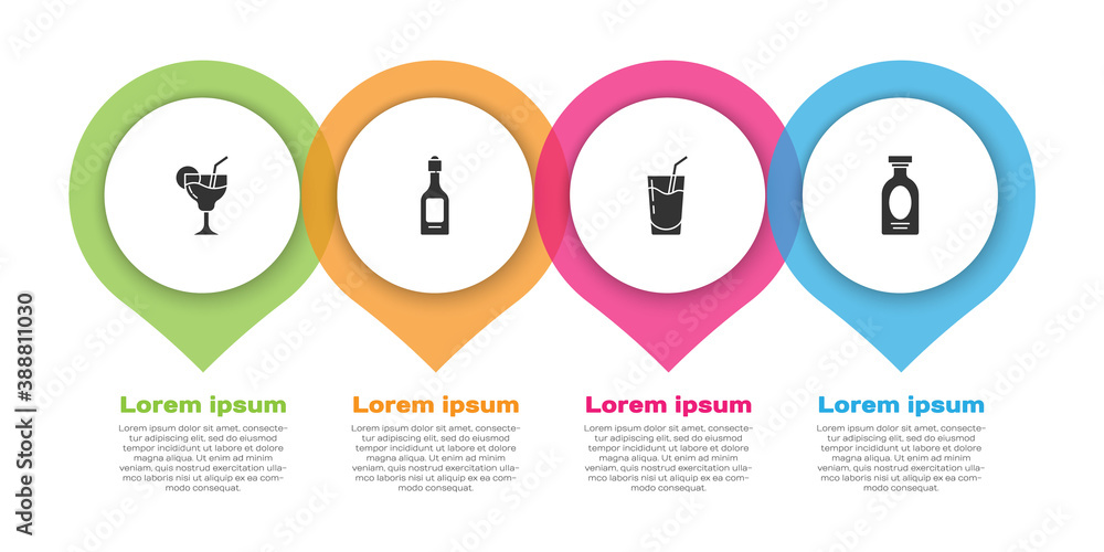 Set Cocktail, Champagne bottle, and Alcohol drink Rum. Business infographic template. Vector.