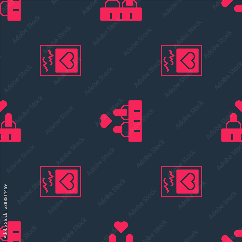 Set Photo frames and hearts and Couple in love on seamless pattern. Vector.