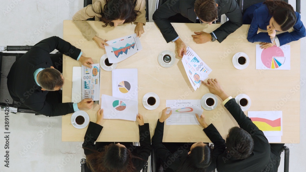 Business people group meeting shot from top view in office . Profession businesswomen, businessmen a