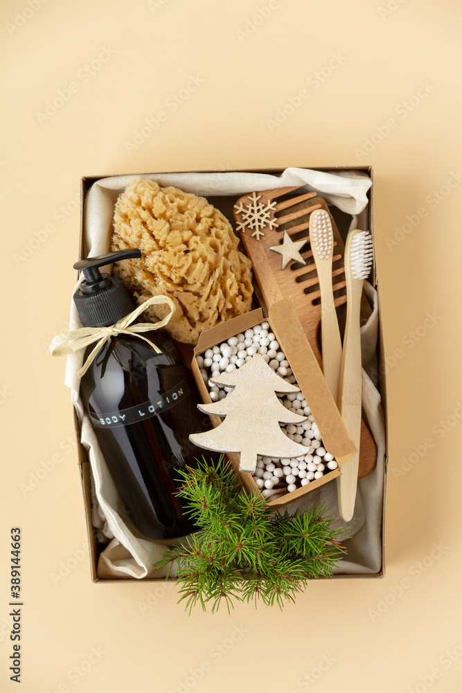 Zero waste, eco friendly Christmas concept, flat lay