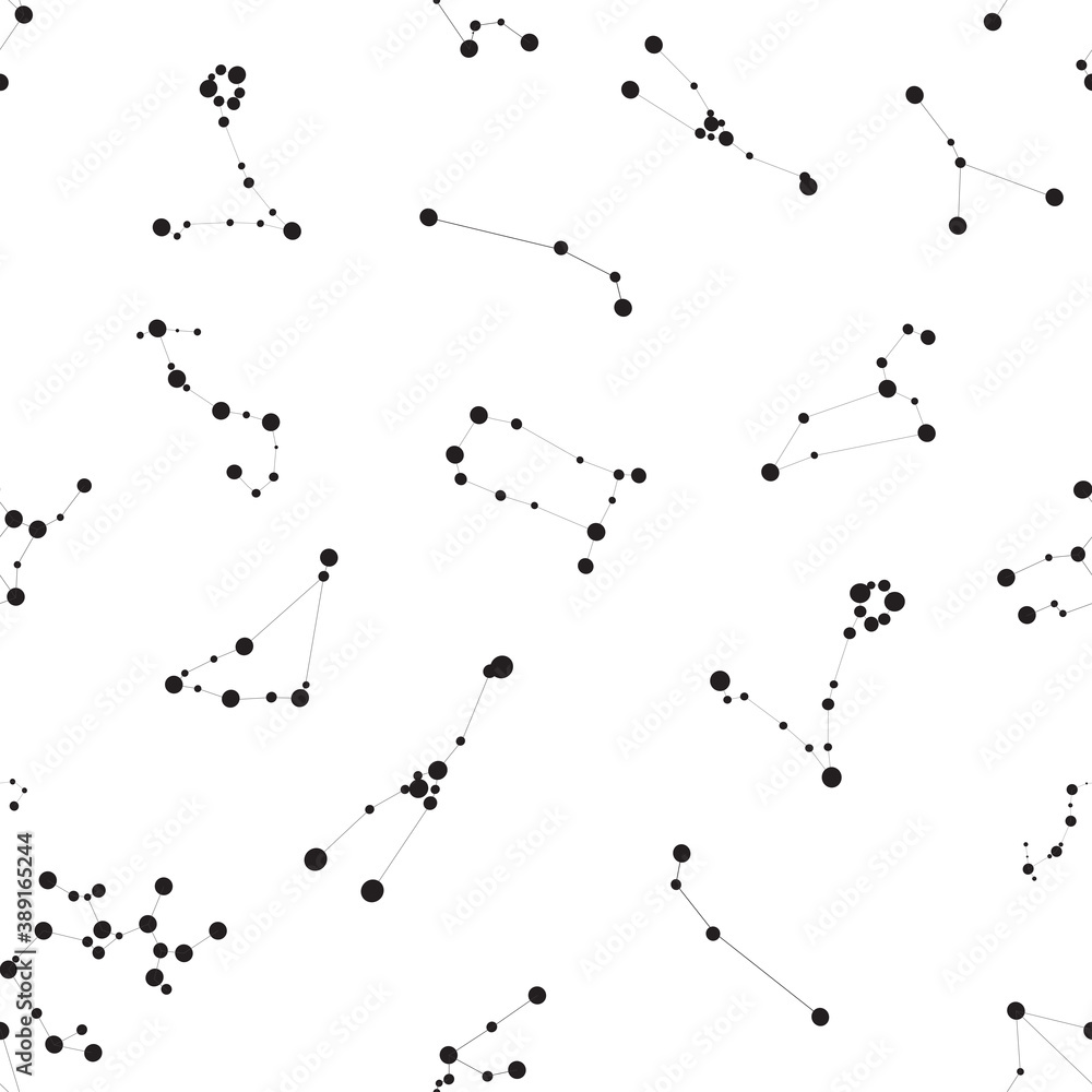 Seamless Pattern with Zodiac Sign and Stars on Cosmic Sky Background. Vector Illustration