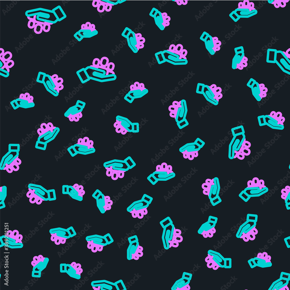 Line Hand for search a people icon isolated seamless pattern on black background. Recruitment or sel