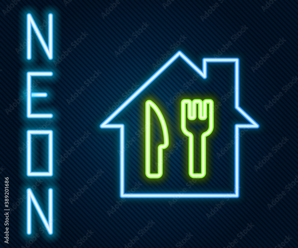 Glowing neon line Online ordering and fast food delivery icon isolated on black background. Colorful