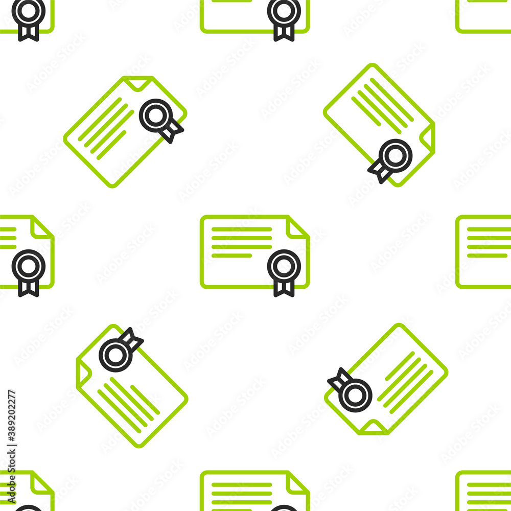 Line Certificate template icon isolated seamless pattern on white background. Achievement, award, de