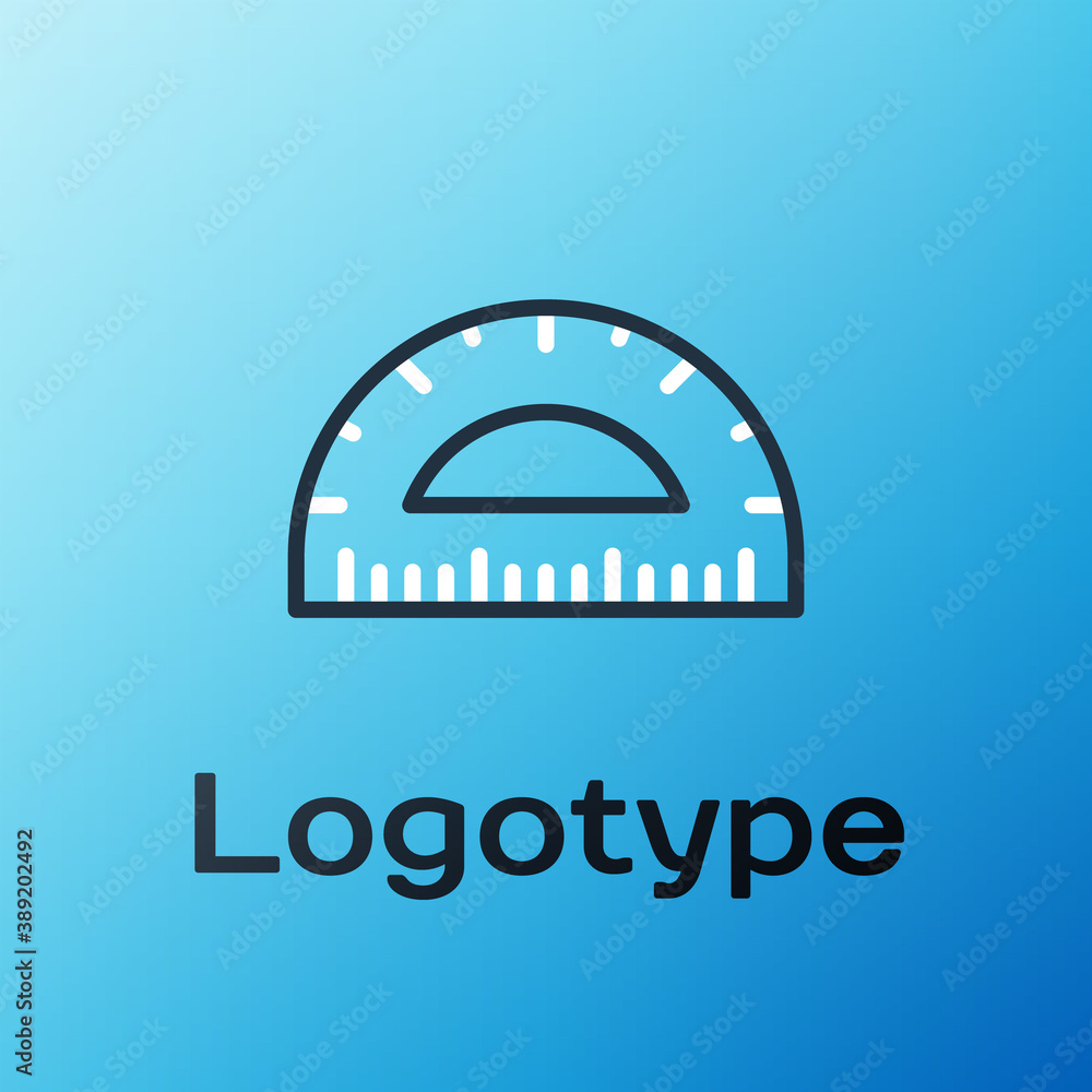 Line Protractor grid for measuring degrees icon isolated on blue background. Tilt angle meter. Measu